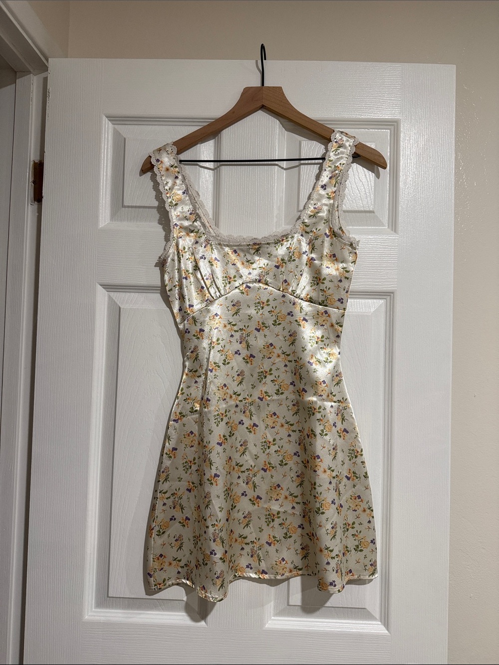 Princess Polly Cream Floral Satin Mini Dress